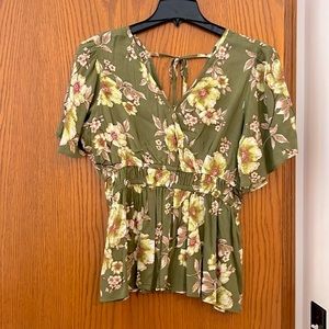 Maurice’s Floral Surplice Peplum Top - NEW
